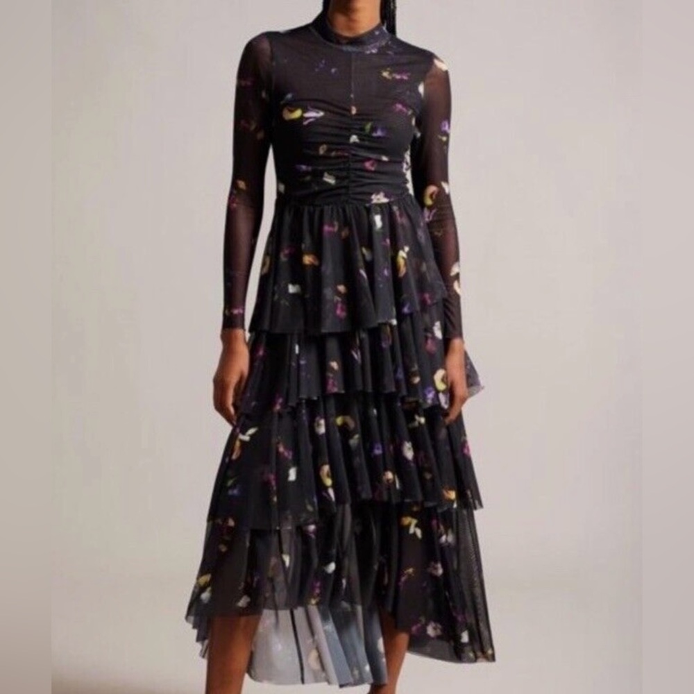 Ted Baker Mirande Fitted Bodice Black Dress With Asymmetric Skirt